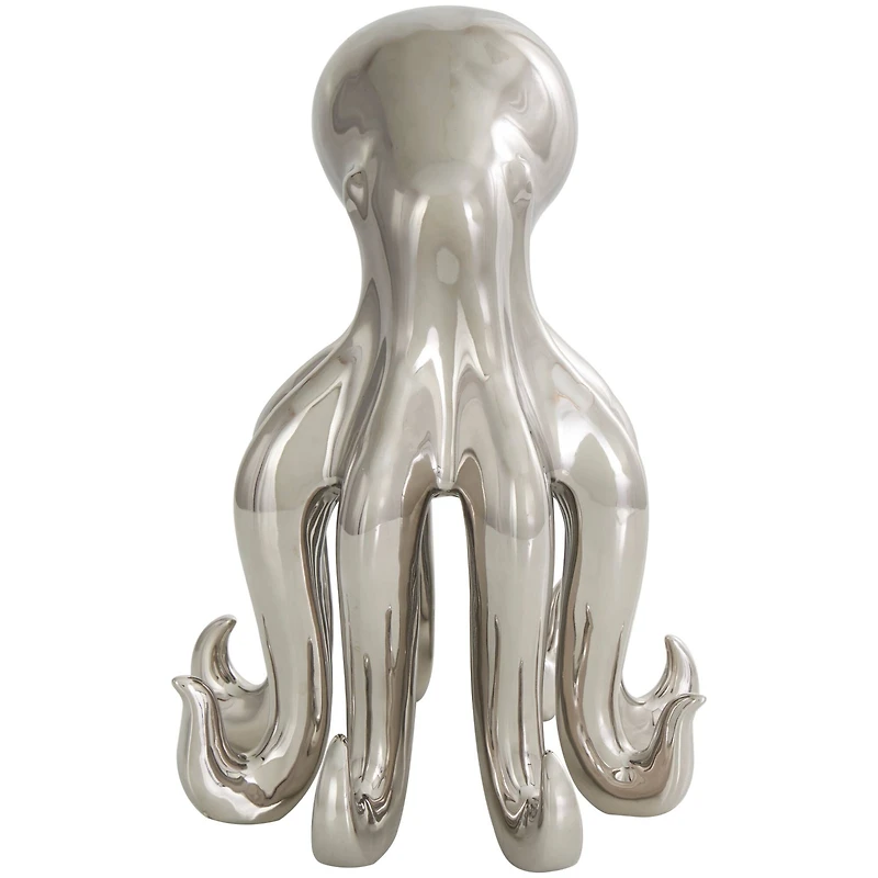 12" Silver Ceramic Octopus Sculpture