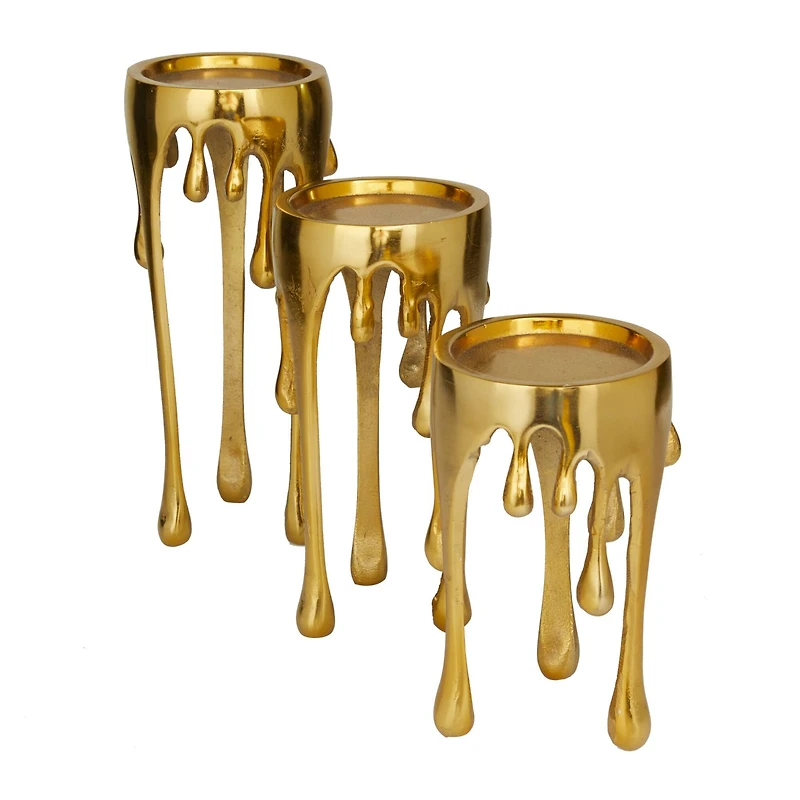 CosmoLiving by Cosmopolitan Gold Aluminum Pillar Candle Holder with Dripping Melting Designed Legs Set