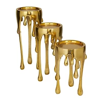 CosmoLiving by Cosmopolitan Gold Aluminum Pillar Candle Holder with Dripping Melting Designed Legs Set