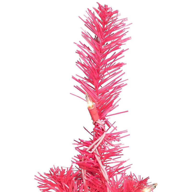 9ft. Pre-Lit Pink Tinsel Artificial Christmas Tree, Clear Lights