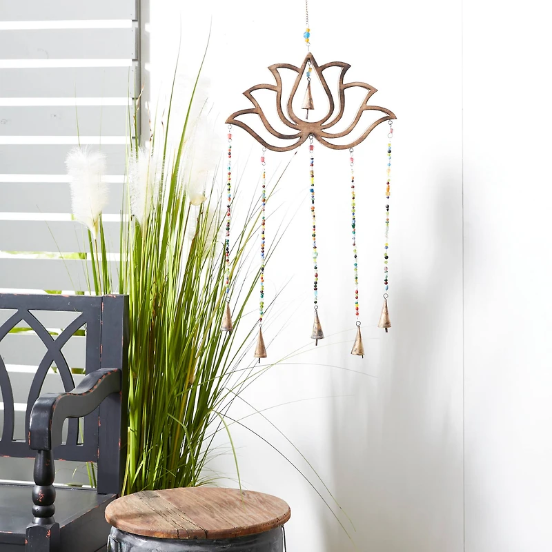 Gold Mango Wood Eclectic Style Windchime, 15" x 30"