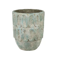 Hello Honey® 13.8" Distressed Green Rustic Cement Planter