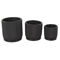 Black Ribbed Textured Ceramic Planter Set