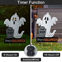 Glitzhome® 32.25"H Lighted Halloween Metal Ghost Tombstone Yard Stake with Timer