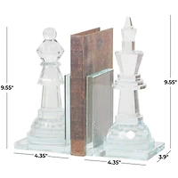 9.5" Clear Chess Oversized Bookends with Cut Crystal Designs Set