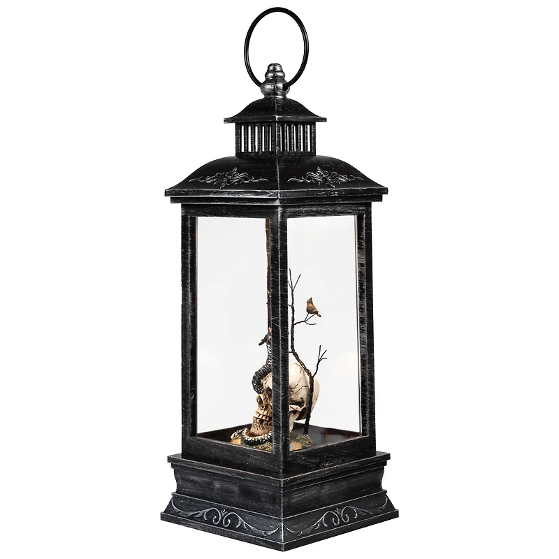 11" Black LED Lighted Halloween Lantern With Skull Head