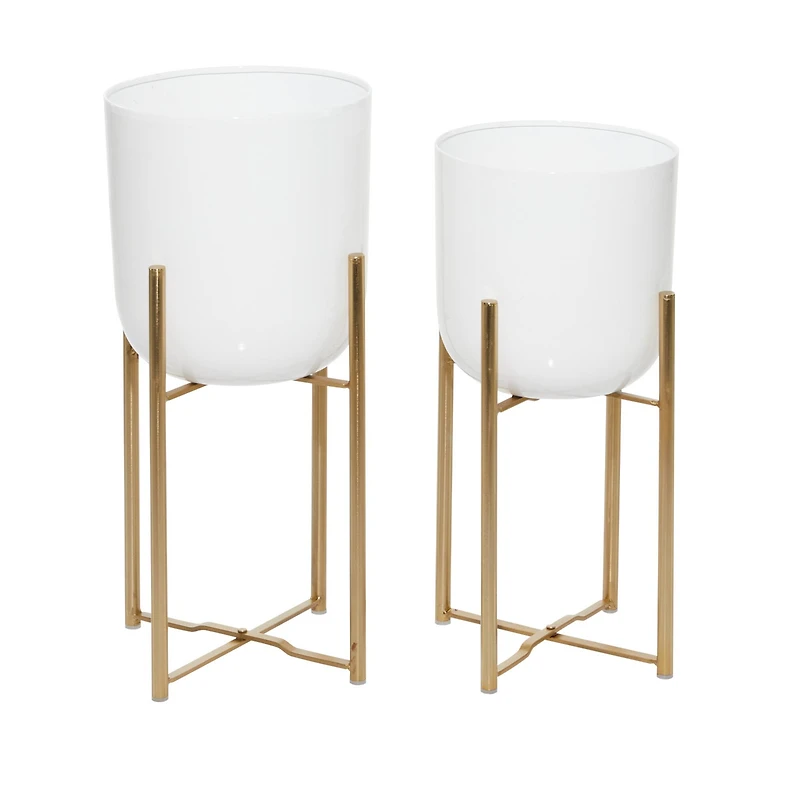 CosmoLiving by Cosmopolitan Set of 2 White Metal Contemporary Planter, 20", 22"