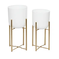 CosmoLiving by Cosmopolitan Set of 2 White Metal Contemporary Planter, 20", 22"