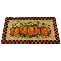 Orange & Black Checkered Fall Harvest Pumpkin Doormat
