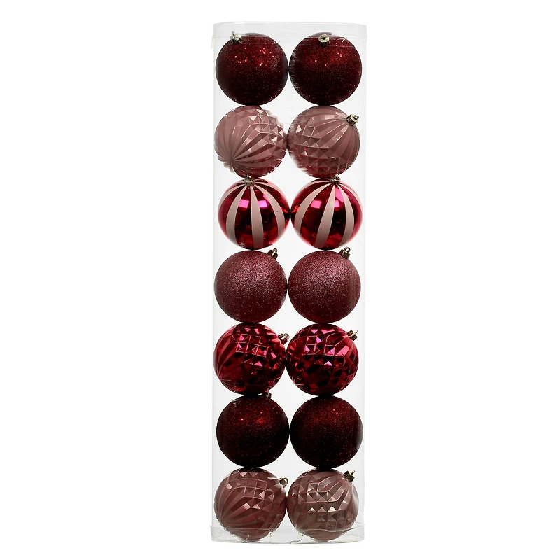 14 Pack 4" Pink Glitter & Vertical Striped Shatterproof Ball Ornaments by Ashland®