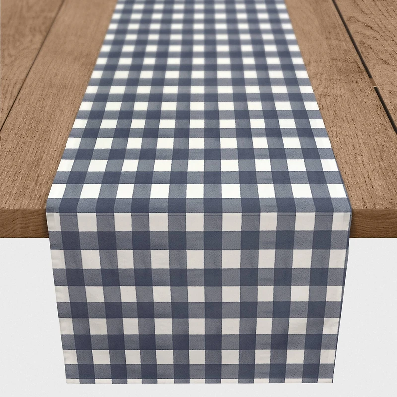 Navy Buffalo Check Outdoor Table Runner