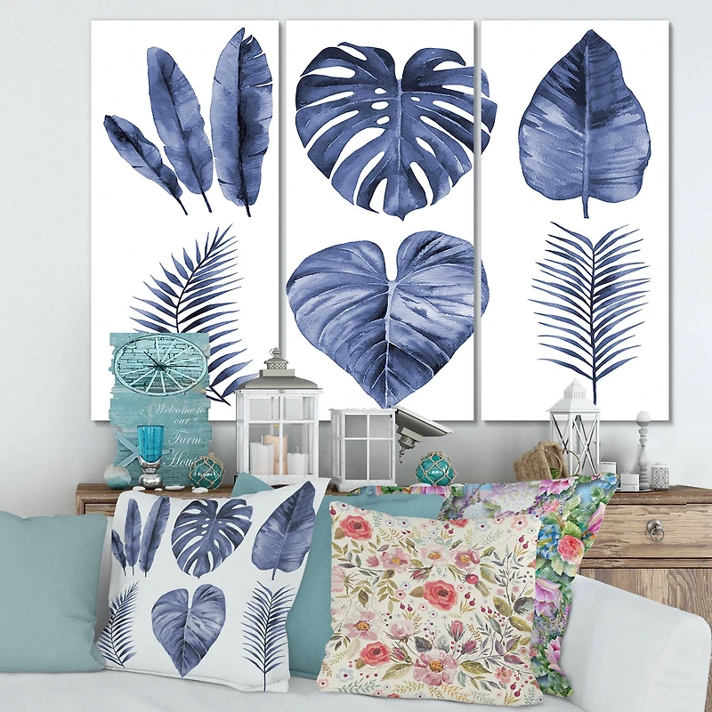 Designart - Tropical Blue Watercolour Leaves I