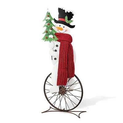 Glitzhome® 32" Metal Snowman Riding Bike Porch Décor