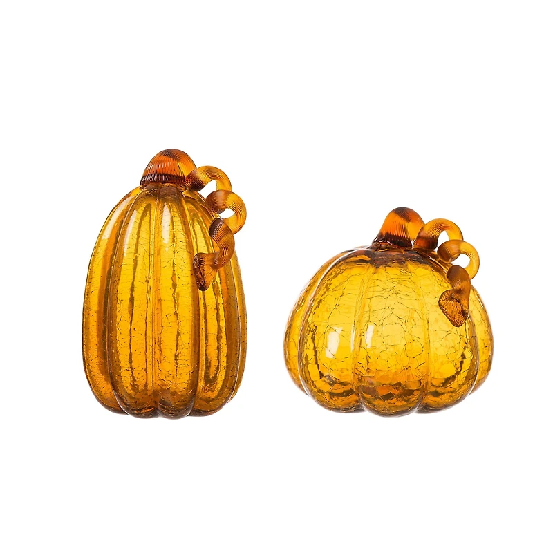 Glitzhome® Amber Crackle Glass Pumpkin Set