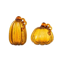 Glitzhome® Amber Crackle Glass Pumpkin Set