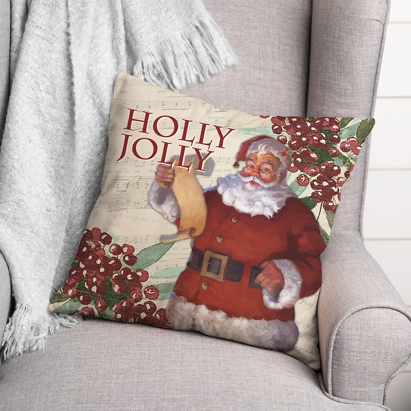Holly Jolly Santa 18x18 Throw Pillow