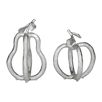 Set of 2 Silver Metal Eclectic Fruit Sculpture 8", 7"