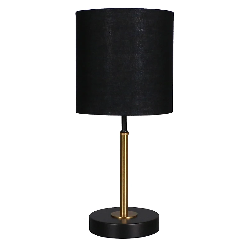 15.5" Gold & Black Metal Table Lamp with Black Fabric Shade by Ashland®