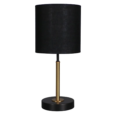 15.5" Gold & Black Metal Table Lamp with Black Fabric Shade by Ashland®