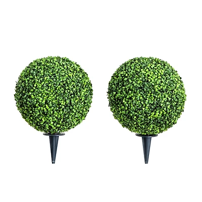 14" UV-Resistant Boxwood Ball Topiaries with Integrated Ground Stakes, 2ct.