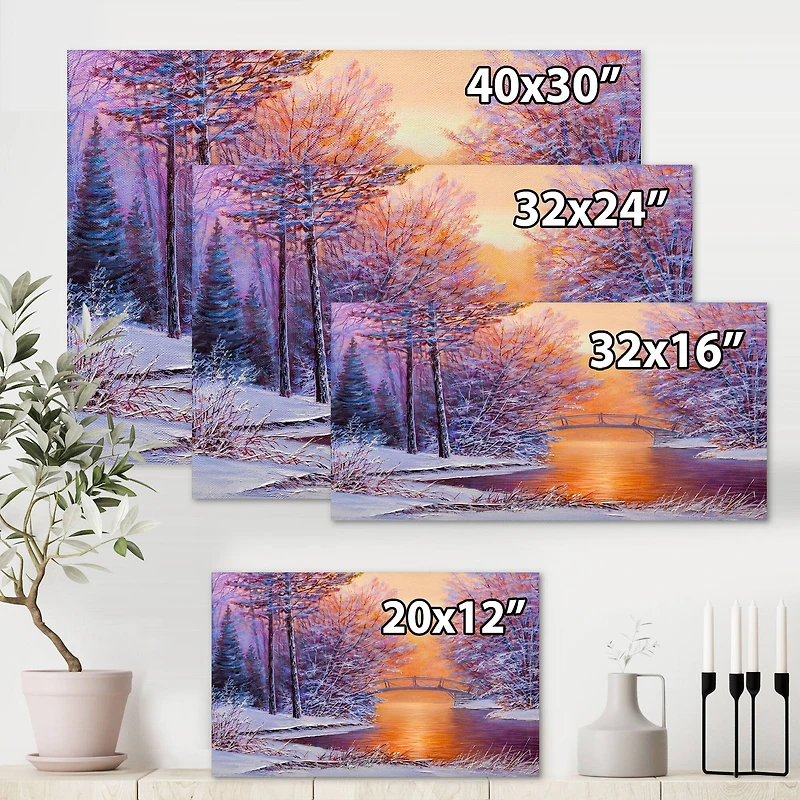 Designart - Bridge Over The River In Winter Landscape