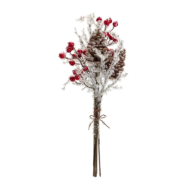 17.25" Silver, Brown and Red Icy Twig/Cone/Berry Bundle, 6ct.