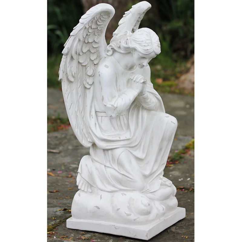 23.5" Distressed Ivory Kneeling Praying Angel Garden Statue