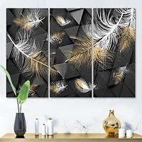 Designart - White and Gold Feathers On Triangular