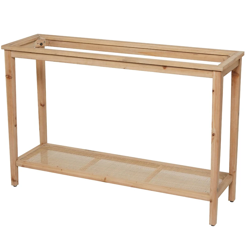 32" Natural Brown Wood Shelf Console Table