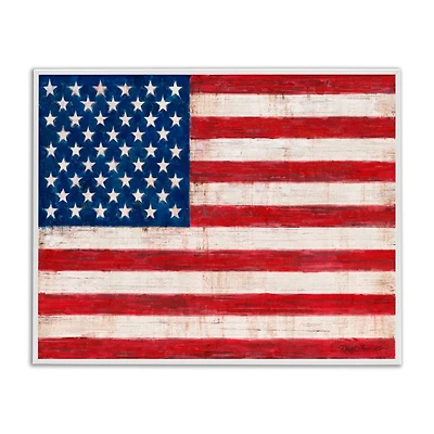 Stupell Industries Rustic American Flag Red White Blue Distressed Pattern Framed Giclee Art