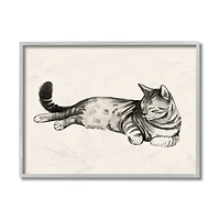 Stupell Industries Sleeping Striped Cat Minimal Relaxed Pet in Gray Frame Wall Art
