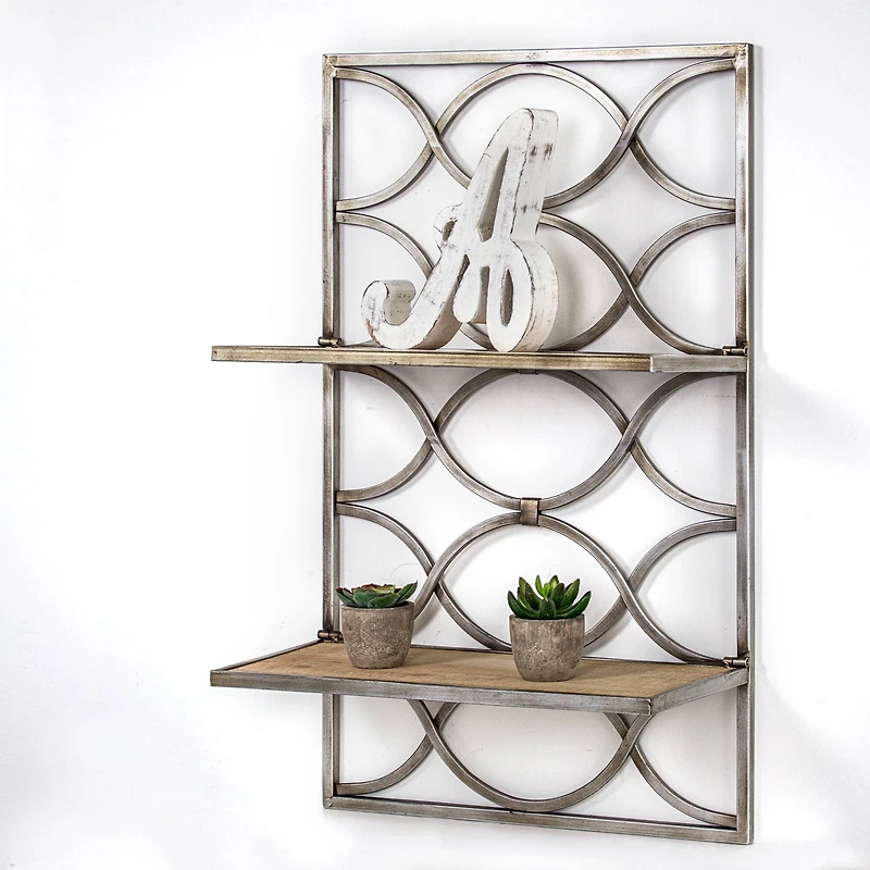 16.25" Wood & Metal Hanging Shelf Rack