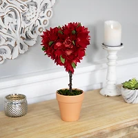 14" Red Wooden Mixed Floral Valentine's Day Artificial Potted Topiary