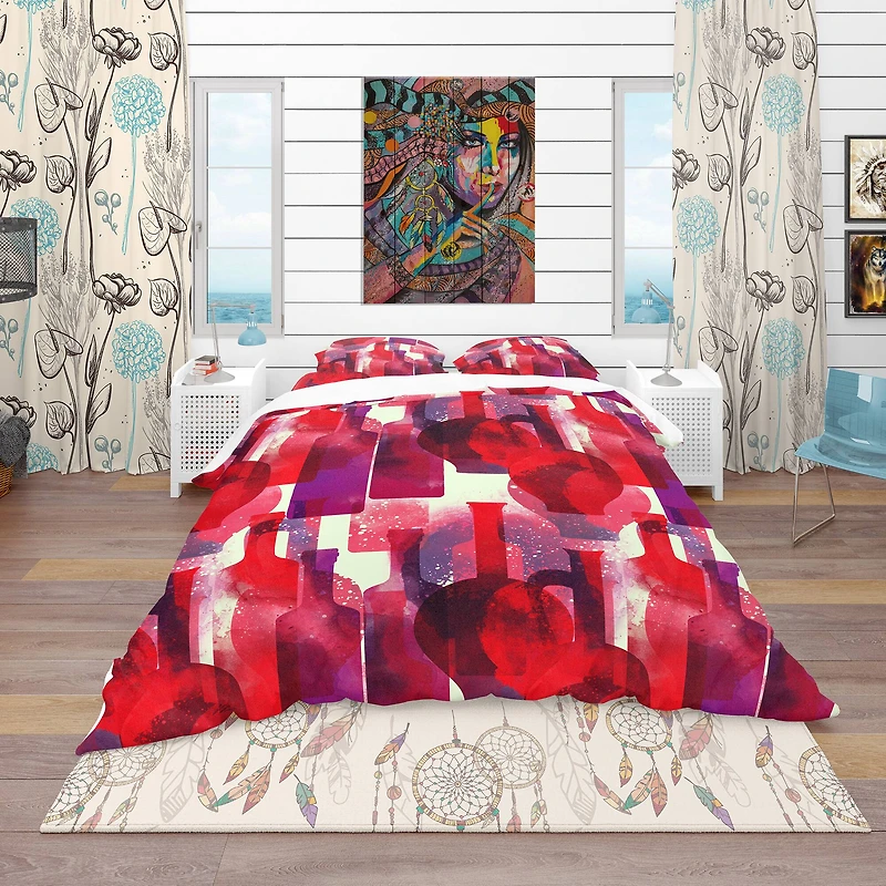 Designart 'Imprints of Wine Bottles' Bohemian & Eclectic Bedding Set