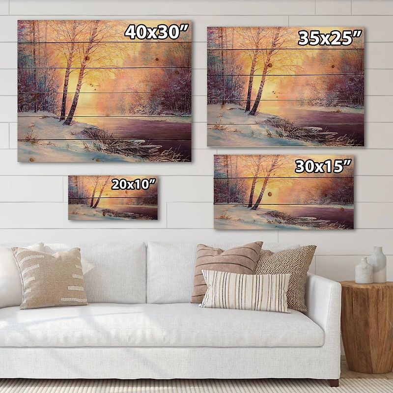 Designart - Winter Scenery With Bridge Of Meandering River II