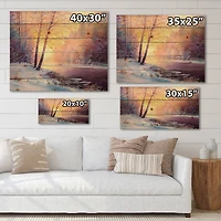 Designart - Winter Scenery With Bridge Of Meandering River II