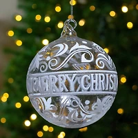 6" Clear & White "Merry Christmas" Glass Ball Ornament