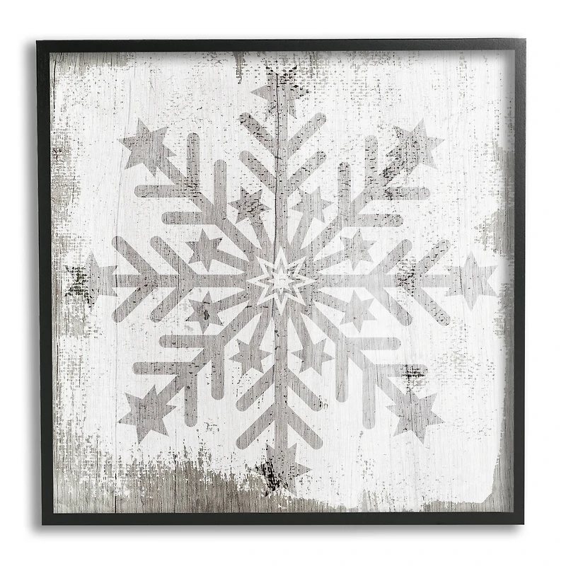 Stupell Industries Winter Snowflake Weathered Pattern Framed Giclee Art