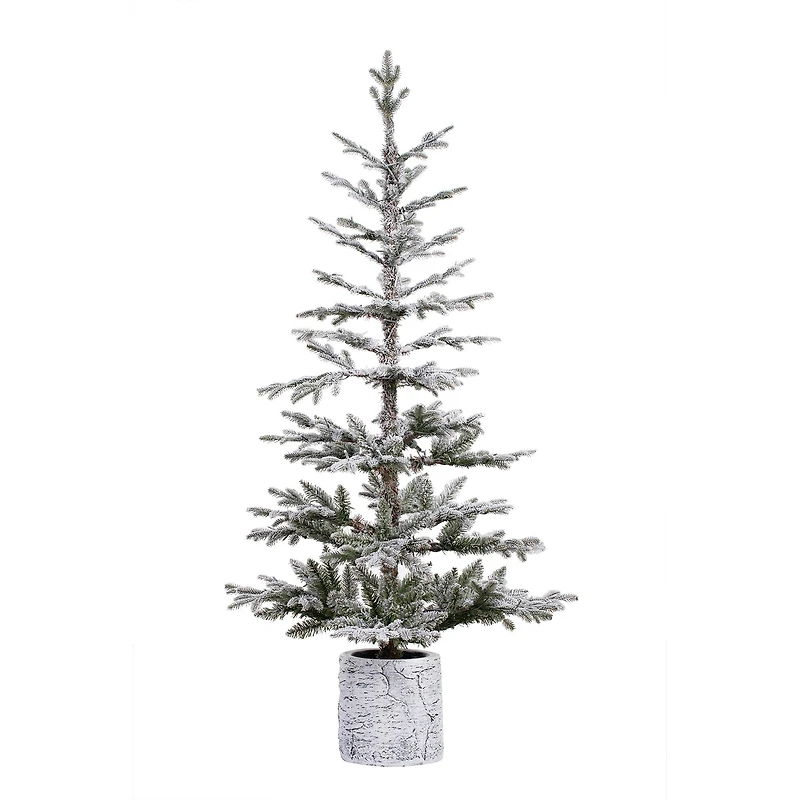 5ft. Pre-Lit Flocked Timberland Fir Artificial Potted Christmas Tree, Warm White LED Lights