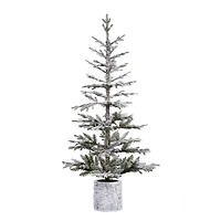 5ft. Pre-Lit Flocked Timberland Fir Artificial Potted Christmas Tree, Warm White LED Lights