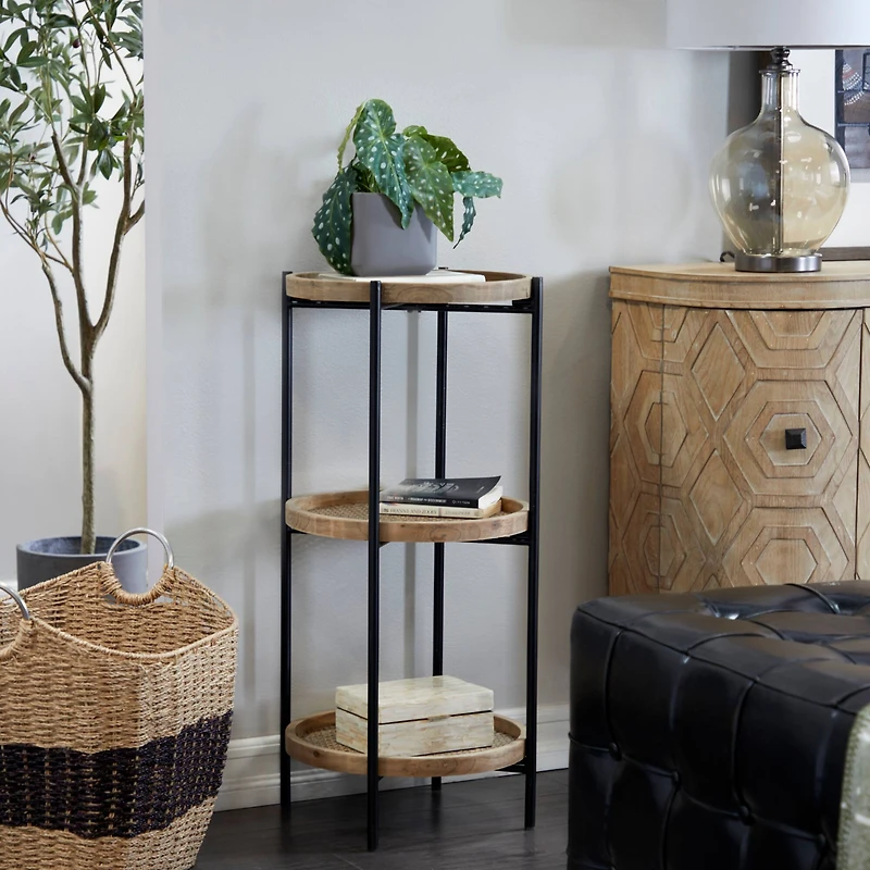 Brown Metal 3 Shelves Shelving Unit 16" x 16" x 34"