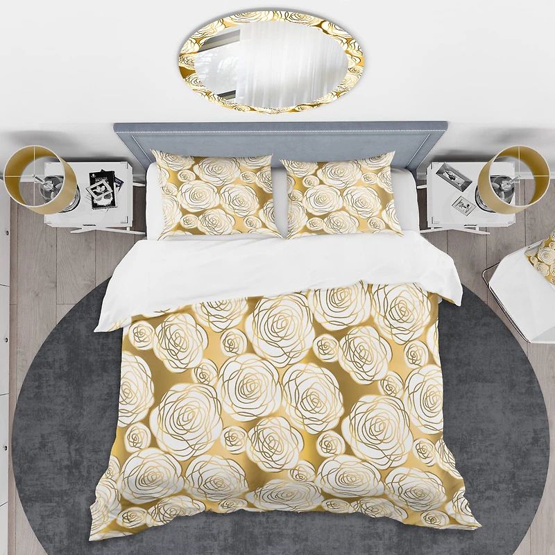 Designart 'Golden Floral III' Mid-Century Duvet Cover Set