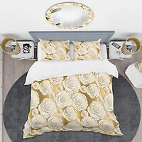 Designart 'Golden Floral III' Mid-Century Duvet Cover Set