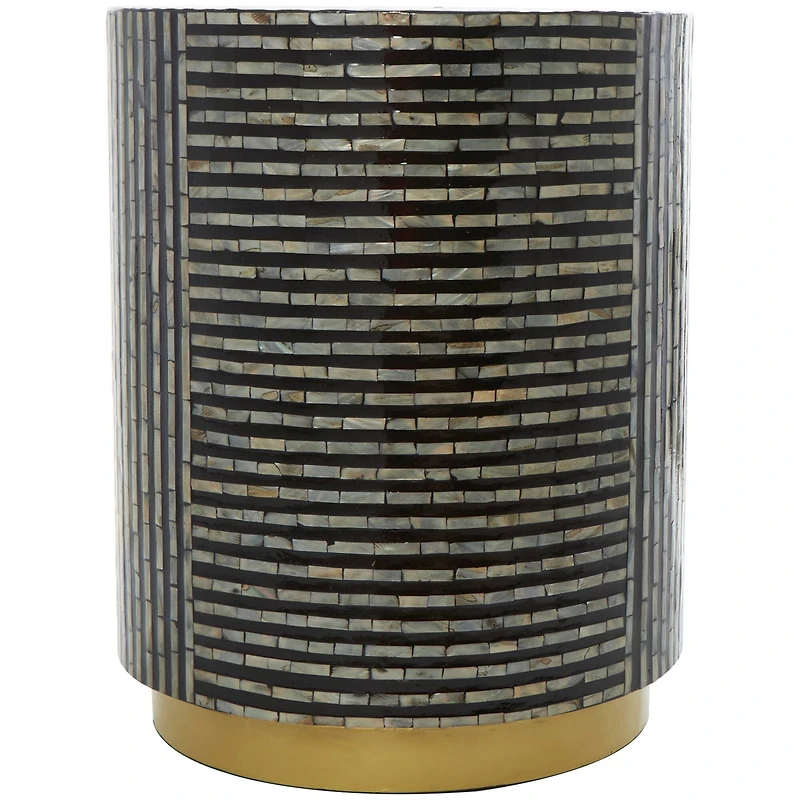 Black Mother of Pearl Drum Accent Table