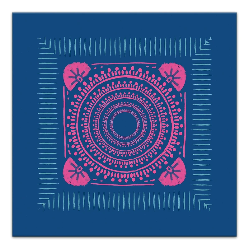 Pink And Blue Boho Bandana 20" x 20" Canvas Wall Art