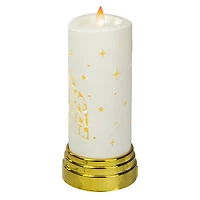 9" Gold & White Nativity Scene Flameless Candle