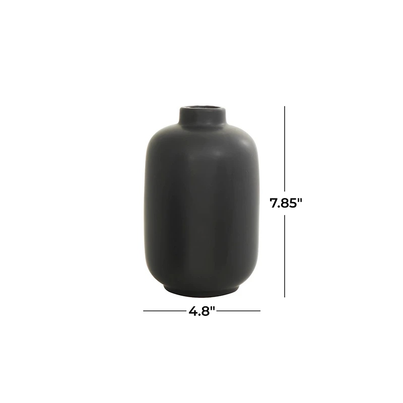 8" Black Minimalistic Ceramic Cylinder Vase