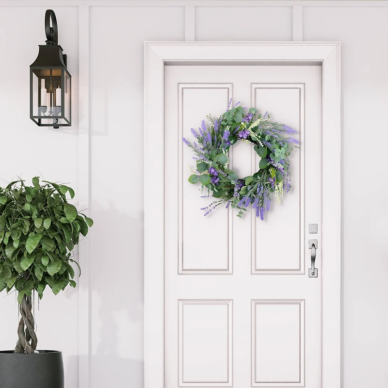 24" Purple & White Spring Lavender & Eucalyptus Floral Wreath