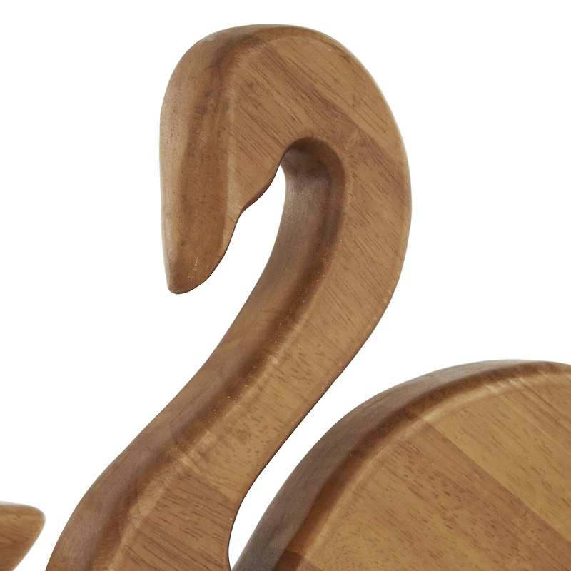 Brown Abstract Minimalistic Wood Swan Sculpture Set