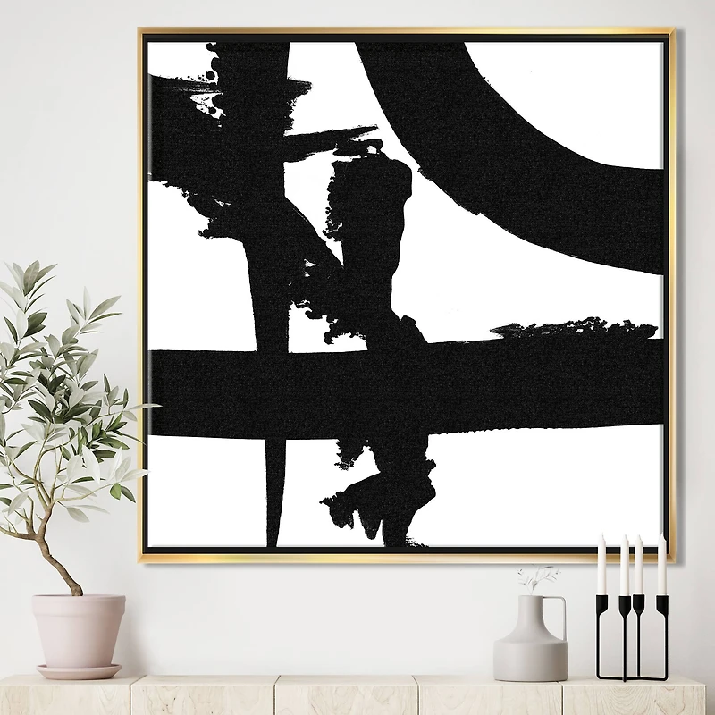Designart Black & White Crossing Paths I Modern & Contemporary Framed Canvas